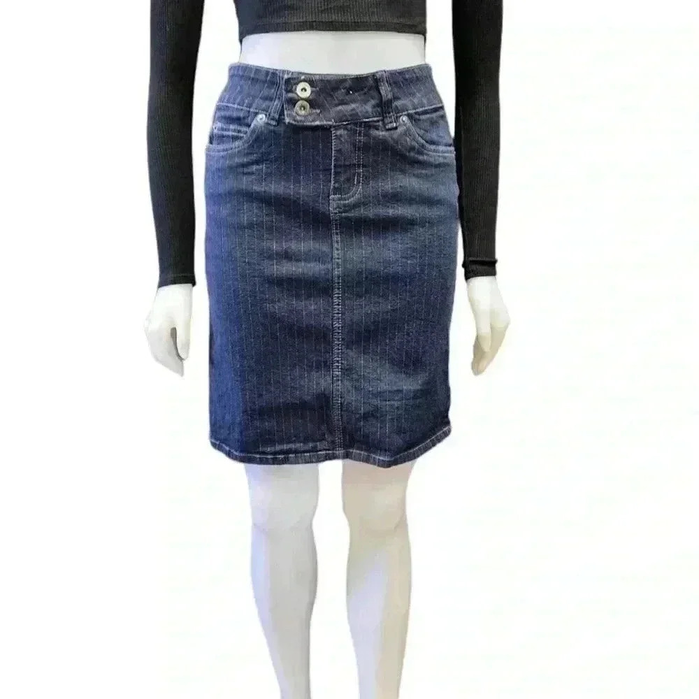 Bongo Vintage Pinstripe Denim Pencil  Mini Skirt Size 5
